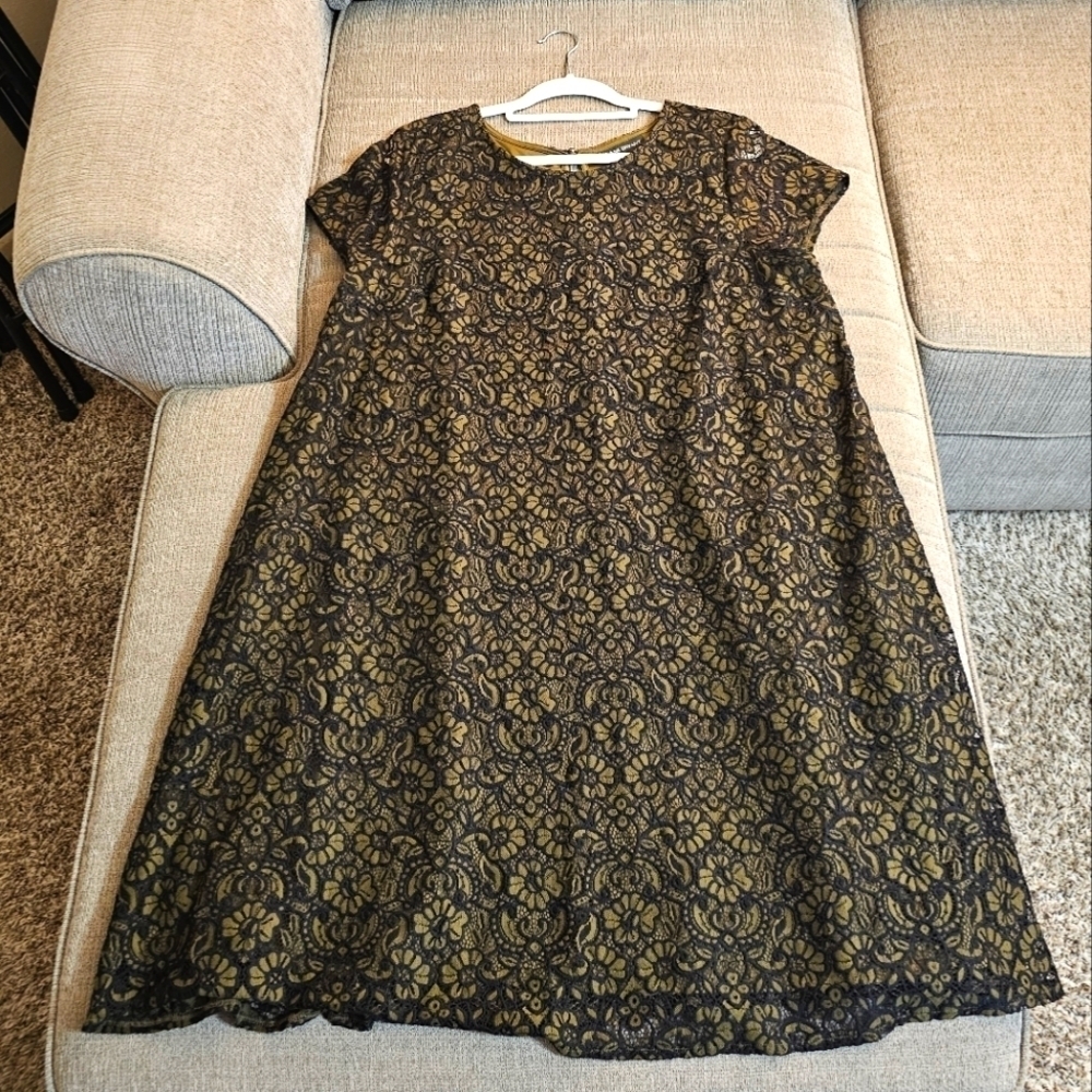 Lane Bryant Black Olive Green Lace Lined Boho Sheeth Casual Midi Dress 18/20